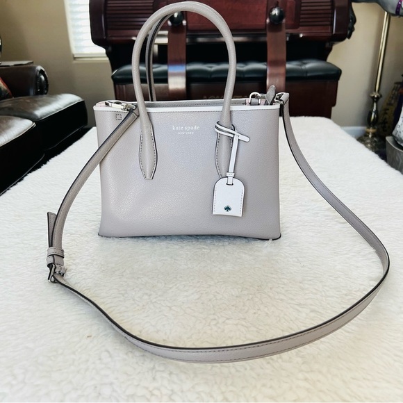 Kate Spade Eva Grain Leather Top Zip Soft Taupe Satchels/Crossbody Small Bag - Picture 3 of 16